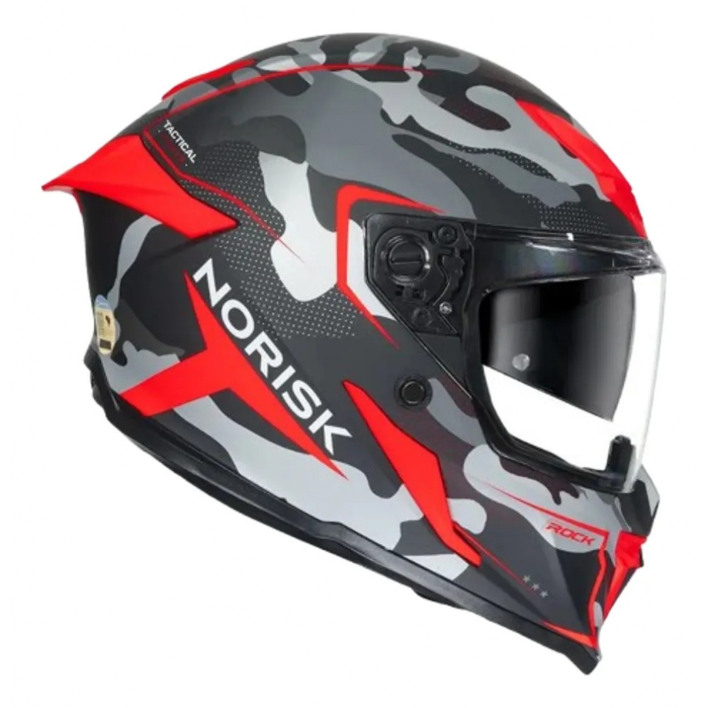 Capacete Moto Fechado Norisk Rock Tactical Militar Camuflado Vermelho C/ Óculos + Viseira Extra