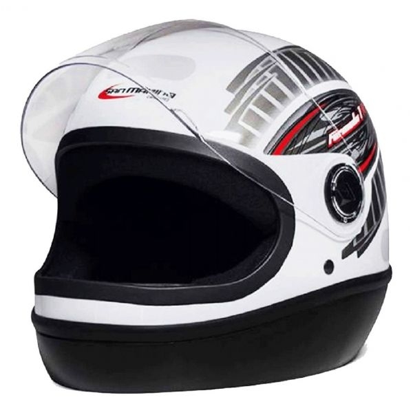 Capacete Moto Taurus San Marino Formula 1R Grafic Branco Preto Viseira 2mm Masculino Feminino - Branco