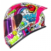 Capacete Moto Fechado Norisk Flow Trap Desenho Branco Rosa Feminino Masculino C/ Spoiler + Viseira