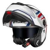 Capacete Moto Robocop Articulado LS2 FF908 Strobe 2 Phantom Branco Vermelho Escamoteável C/ Óculos
