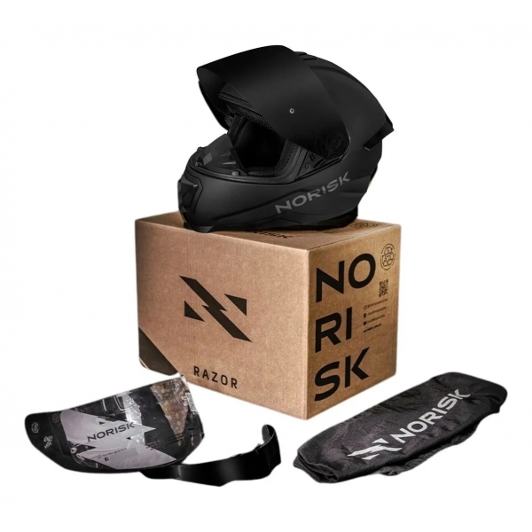 Capacete Moto Norisk Razor Black Edition Monocolor Preto Fosco C/ Viseira Fumê Masculino Feminino