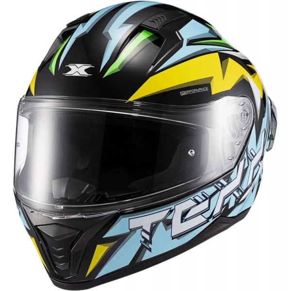 Capacete Esportivo Texx Raptor MotoGp Genesis C/ Spoiler + Viseira Extra Masculino Feminino - Azul Amarelo