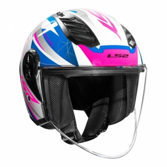 Capacete Moto Aberto LS2 OF616 S Airflow 2 Draze Branco Azul Rosa Pink Feminino Masculino
