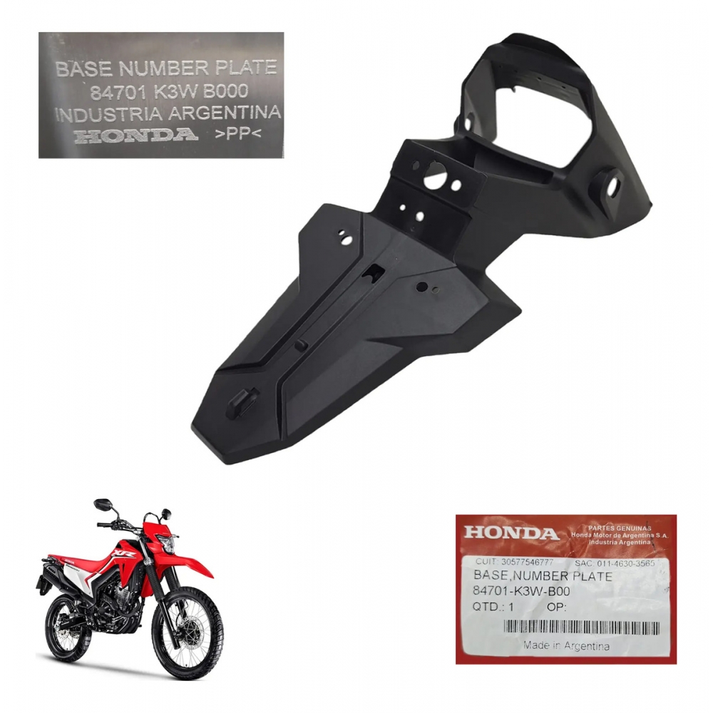 Paralama Traseiro Suporte Placa Moto Xr300 Xr 300l Tornado 2025 2026 2027 Original Honda 84701K3WB00