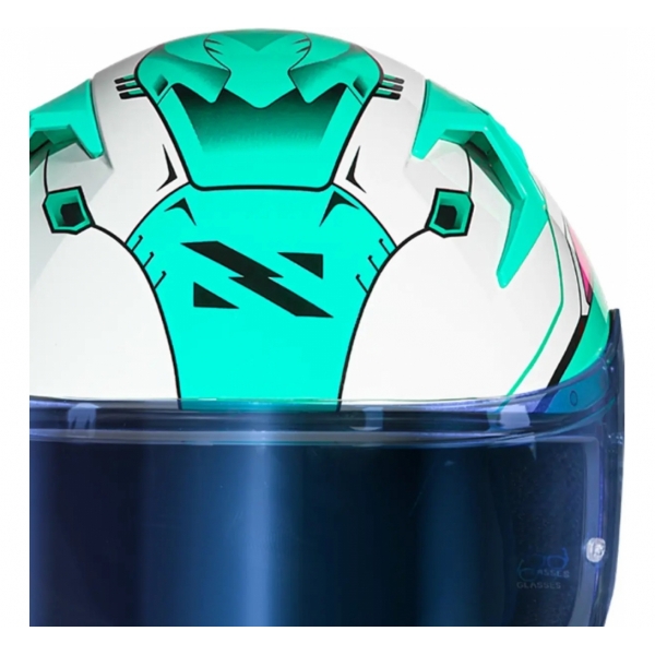 Capacete Moto Norisk Flow Robot Branco Rosa Verde C/ Spoiler + Viseira Extra Masculino Feminino