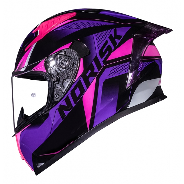 Capacete Moto Feminino Norisk Flow Pulse Roxo Rosa C/ Spoiler + Viseira Fume Extra