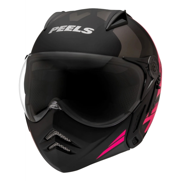 Capacete Moto Feminino Peels F-21 Mirage Vertice Preto Rosa Aviador C/ Óculos Queixeira Removível