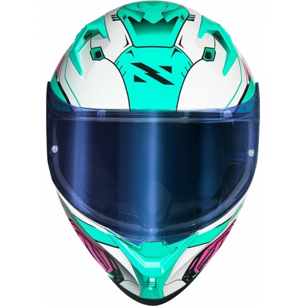 Capacete Moto Norisk Flow Robot Branco Rosa Verde C/ Spoiler + Viseira Extra Masculino Feminino