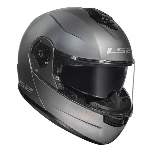 Capacete Moto Robocop Articulado LS2 FF908 Strobe 2 Monocolor Escamoteável C/ Óculos - Titanium Cinza Fosco