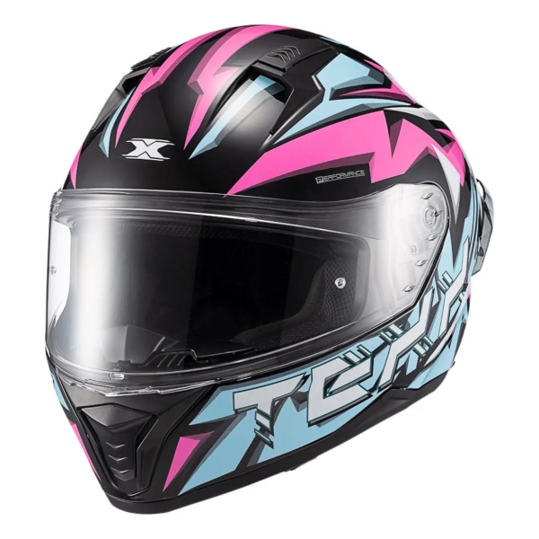 Capacete Esportivo Texx Raptor MotoGp Genesis C/ Spoiler + Viseira Extra Masculino Feminino - Azul Rosa
