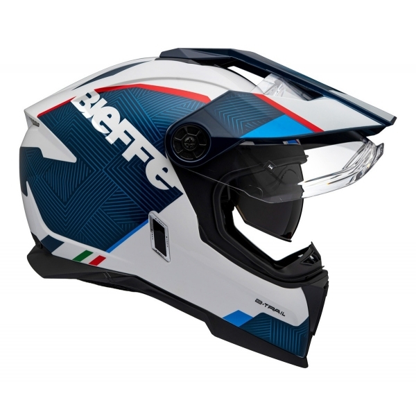 Capacete Moto Bieffe B-Trail Big Trail Bmw Delux Cross Azul Branco Vermelho C/ Óculos Sol Lançamento