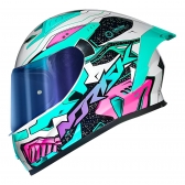 Capacete Moto Norisk Flow Robot Branco Rosa Verde C/ Spoiler + Viseira Extra Masculino Feminino
