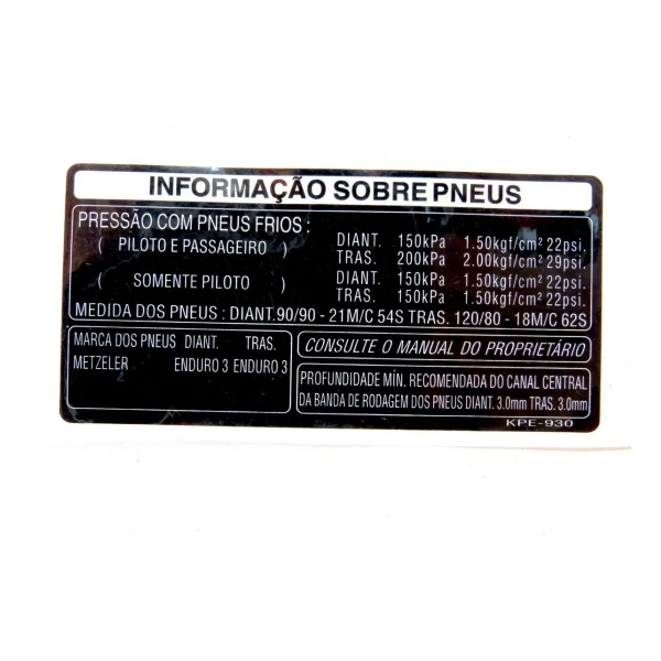 Adesivo Capa Corrente Advertência Precaução Pneu Xr 250 Tornado Até 2008 Original Honda 87505kpe930