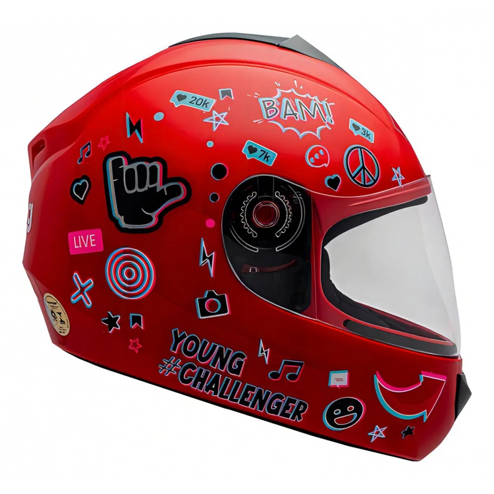 Capacete Moto Infantil Criança Fly Young Live Azul Preto Vermelho C/ Selo Inmetro Masculino Feminino - Vermelho
