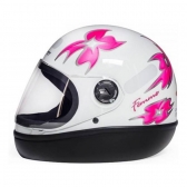 Capacete Feminino Fechado Taurus San Marino Formula 1R Femme Branco C/ Flor Rosa C/ Selo Inmetro