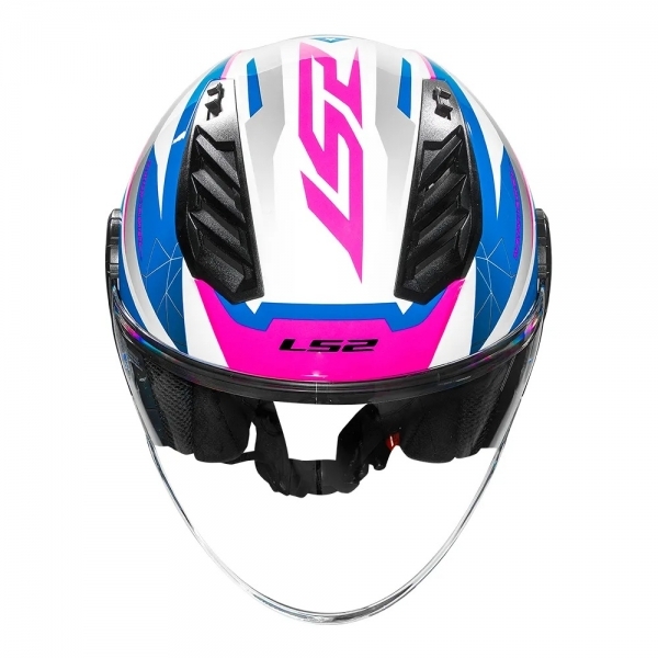 Capacete Moto Aberto LS2 OF616 S Airflow 2 Draze Branco Azul Rosa Pink Feminino Masculino