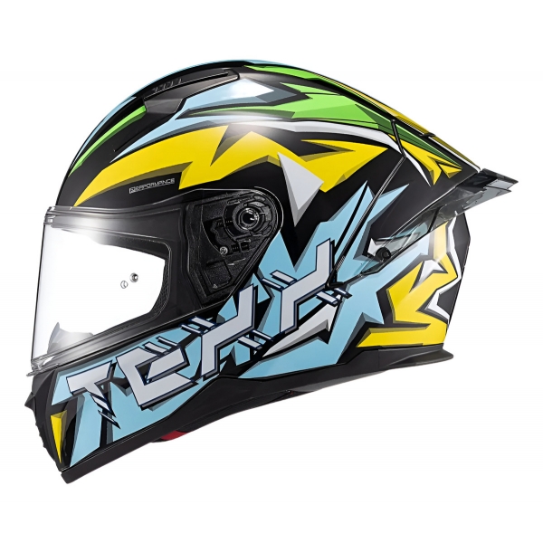 Capacete Esportivo Texx Raptor MotoGp Genesis C/ Spoiler + Viseira Extra Masculino Feminino - Azul Amarelo