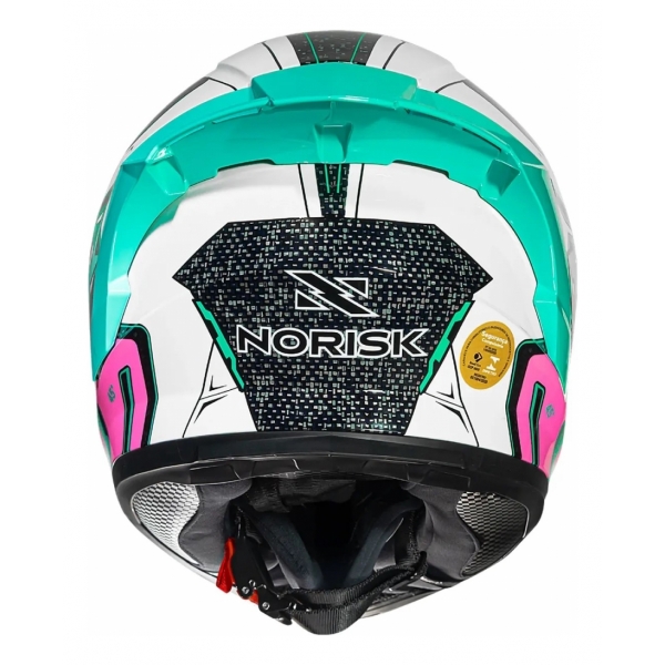 Capacete Moto Norisk Flow Robot Branco Rosa Verde C/ Spoiler + Viseira Extra Masculino Feminino