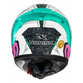 Capacete Moto Norisk Flow Robot Branco Rosa Verde C/ Spoiler + Viseira Extra Masculino Feminino