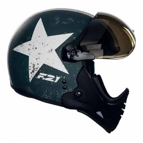 Capacete Moto Custom Peels F21 F-21 Us Army Tank Militar Aviador C/ 2 Viseiras Queixeira Removível - Verde Fosco