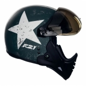 Capacete Moto Custom Peels F21 F-21 Us Army Tank Militar Aviador C/ 2 Viseiras Queixeira Removível - Verde Fosco