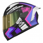 Capacete Moto Feminino Norisk Flow Pulse Run Vizion Branco Rosa Roxo C/ Aerofólio + Viseira  Extra
