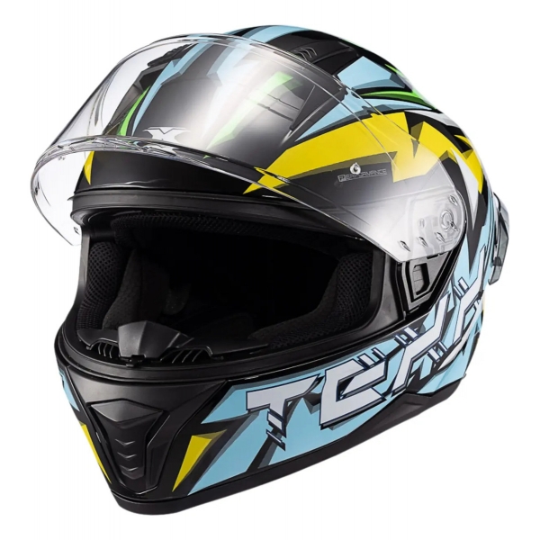 Capacete Esportivo Texx Raptor MotoGp Genesis C/ Spoiler + Viseira Extra Masculino Feminino - Azul Amarelo