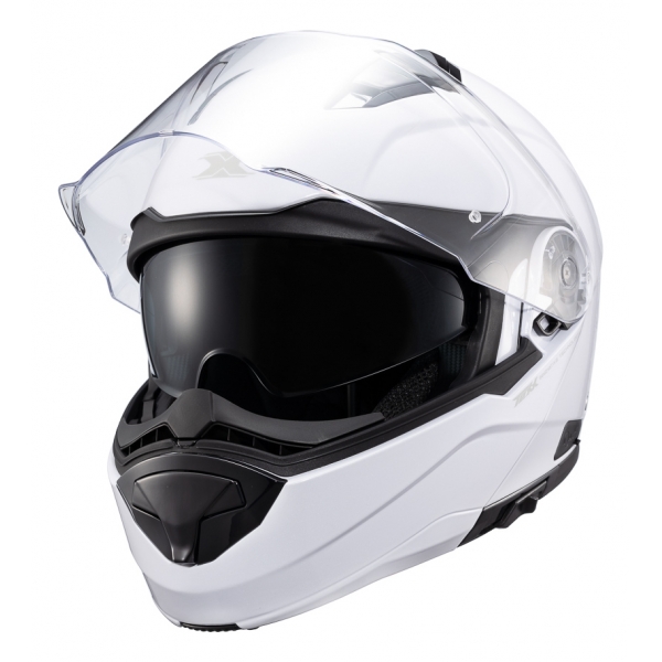 Capacete Moto Articulado Robocop Texx Kratos Classic Solid Escamoteável C/ Óculos - Branco Brilho