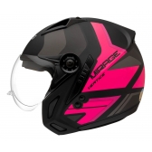Capacete Moto Feminino Peels F-21 Mirage Vertice Preto Rosa Aviador C/ Óculos Queixeira Removível