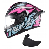 Capacete Esportivo Texx Raptor MotoGp Genesis C/ Spoiler + Viseira Extra Masculino Feminino - Azul Rosa